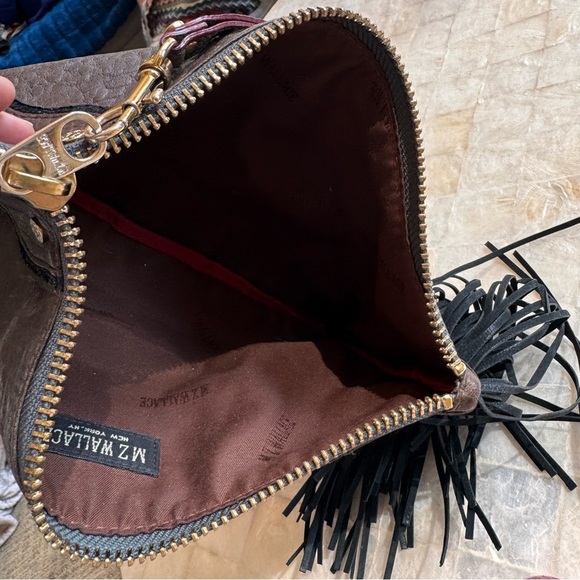 Mz Wallace Brown Black Clutch Bag with Fringe western style purse suede leather - Picture 14 of 14